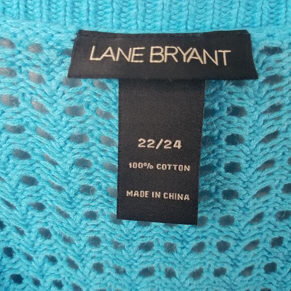 Lane Bryant Sweater Teal Open Knit V Neck 3/4 Sleeve Top Size 22/24 - Picture 11 of 11